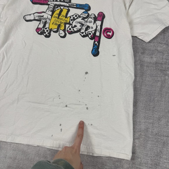 Vtg Stussy Shirt Mens Medium White Y2K Spell Out Graffiti Skate Surf‎ Streetwear - Picture 2 of 11